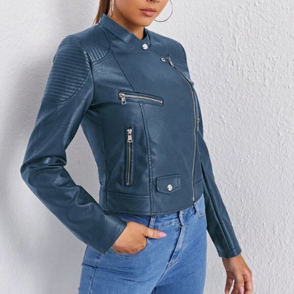 Vegan Leather Minimalist Moto Jacket Black - Picture 16 of 16